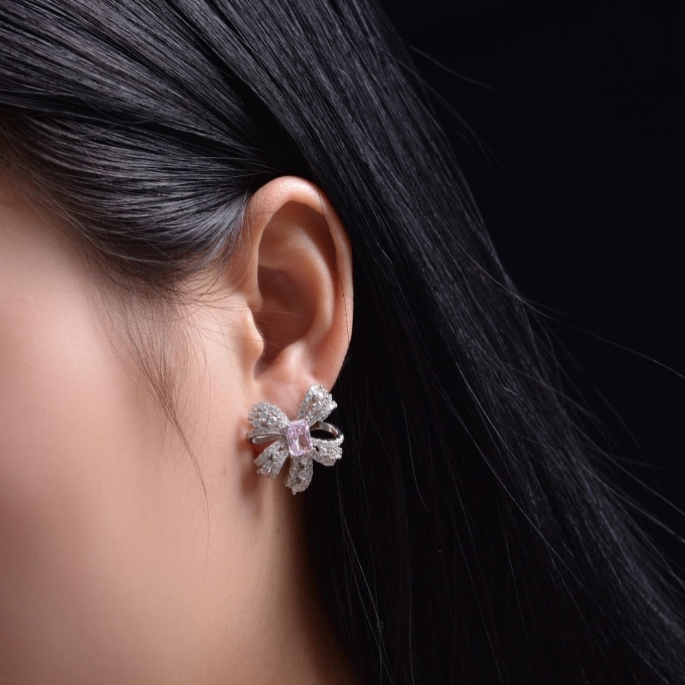S 925 sterling silver bow pink earrings